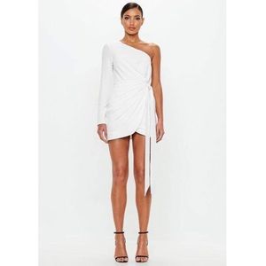 Missguided Peace & Love White One Shoulder Mini Dress with knot